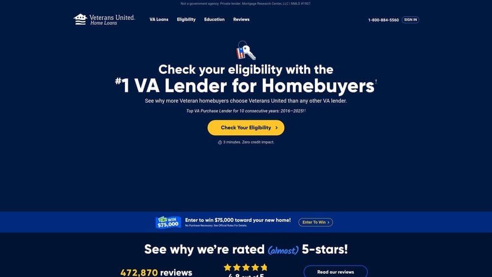 Screenshot of Veterans United website