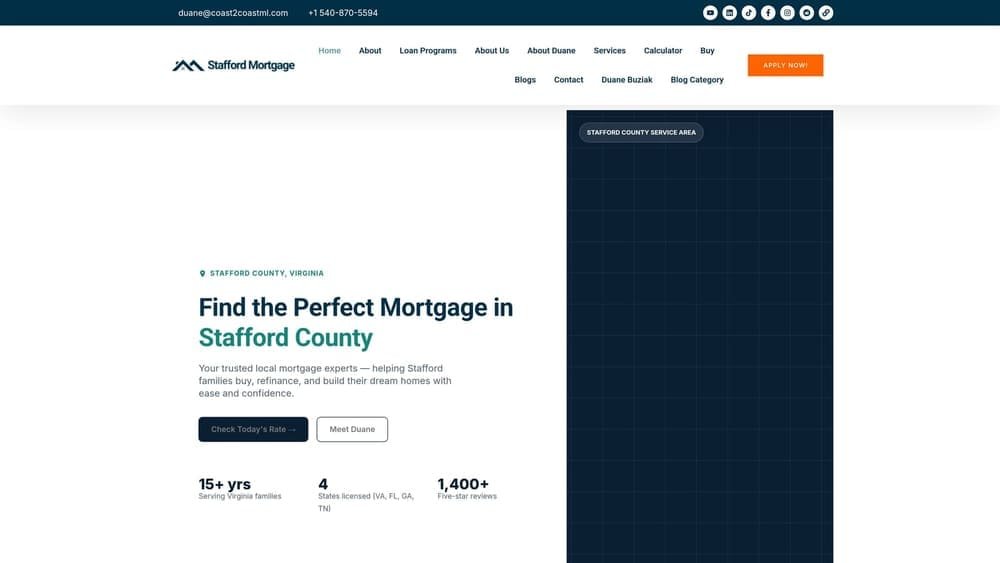 Screenshot of Stafford Mortgage — Duane Buziak website