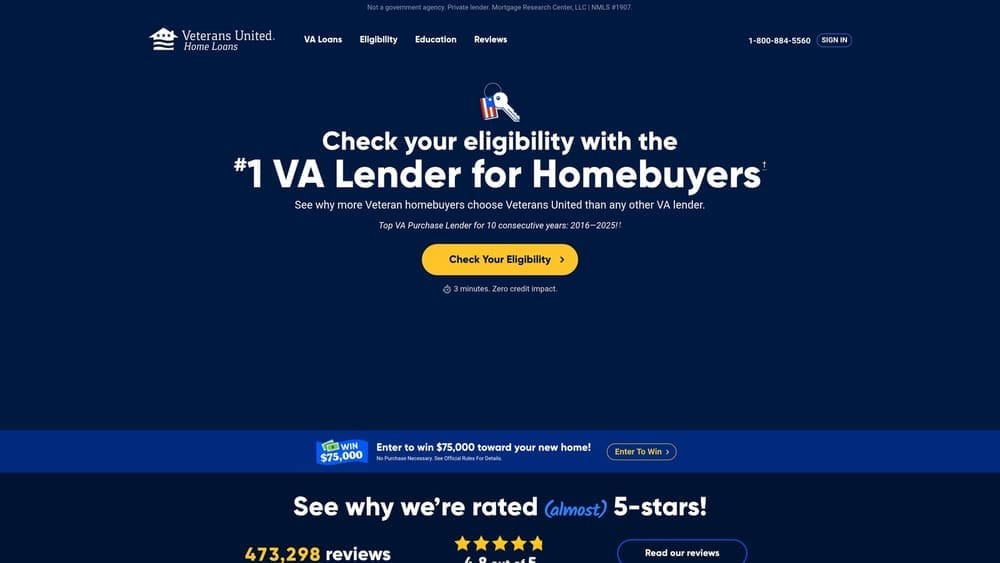 Screenshot of Veterans United website